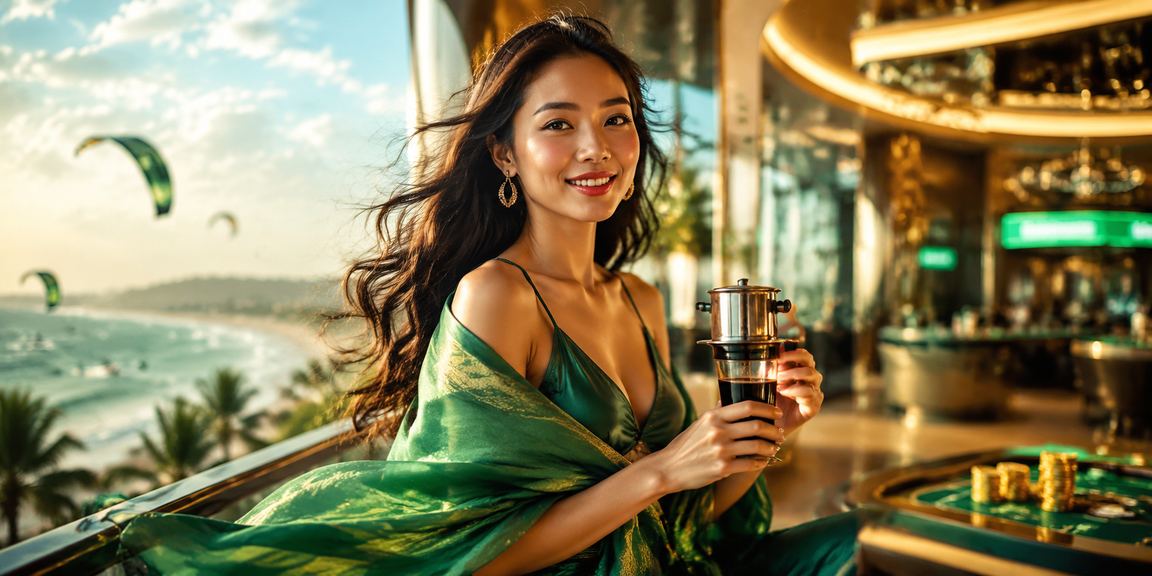 Người dùng Mũi Né đặt cược trực tuyến trong lúc thưởng thức cà phê bên bờ biển